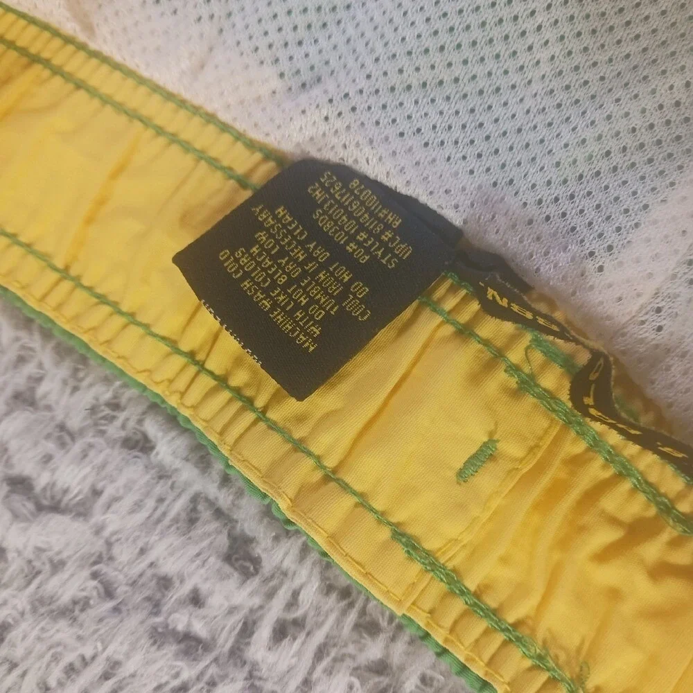 U.S. Polo Assn Green Yellow Striped Cargo Board Shorts Swim‎ Trunks Mens L